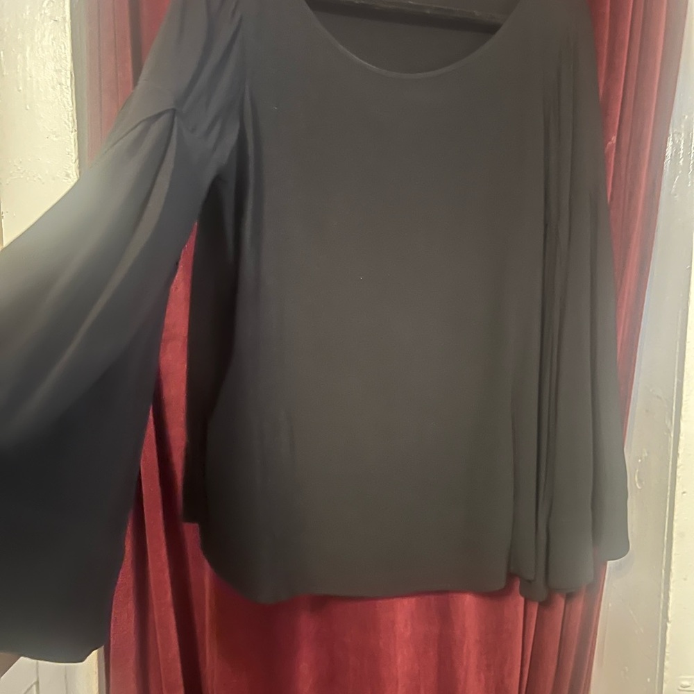 INC International Concepts Black Blouse with Flowing Sleeves